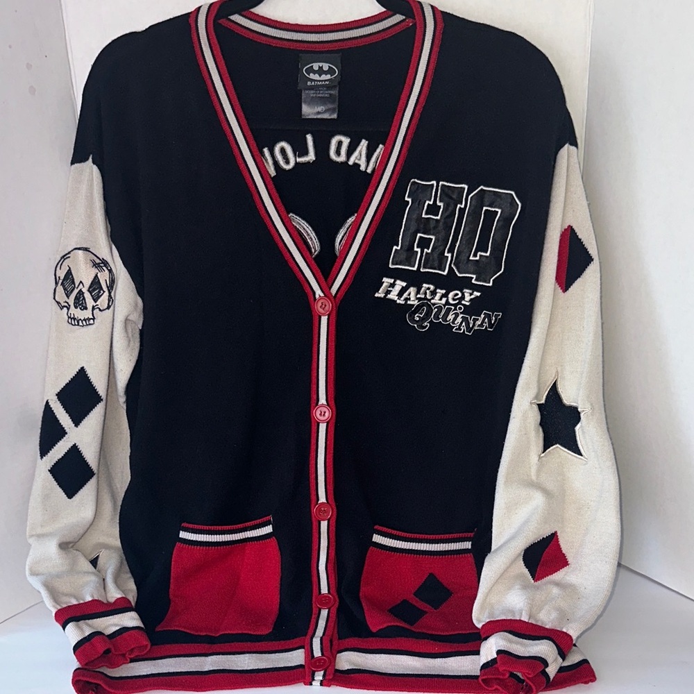 Batman Harley Quinn Black White Red Varsity Cardigan
